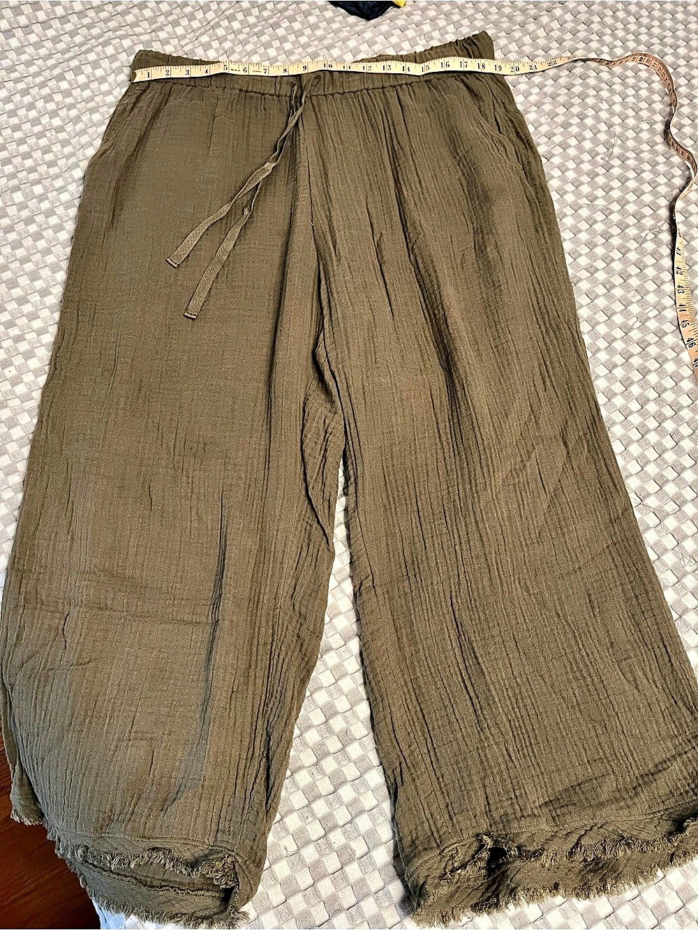 Eileen Fisher Organic Cotton Gauze Cropped Wide-Leg Pant Green XL - EUC